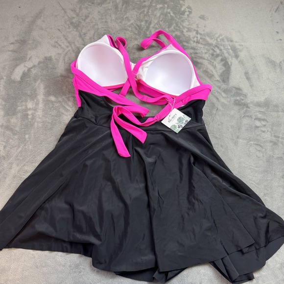 B2prity Swim Dress Womens 2XL Pink Black One Piece Skirted Swimsuit New - Picture 10 of 11